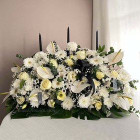 تصویر گل ترحیم رومیزی شمع دار بزرگ کد ۲۹ 