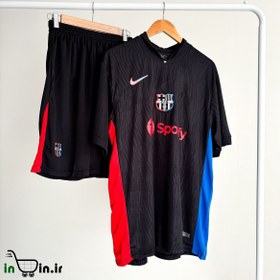 تصویر کیت دوم پیراهن شورت تایلندی بارسلونا مشکی 2025/2024 Barcelona 2024/2025 Black Away Shirt and Shorts Kit