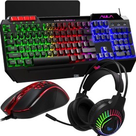 تصویر پک کیبورد و موس و هدست و پدموس گیمینگ AULA T650 Aula T650 4 in 1 Gaming Bundled Keyboard / Mouse / Headset / Mousepad