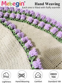 تصویر پتو راحتی دو در یک بافتنی گل‌دار 