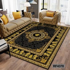 تصویر فرشینه مخمل شانل مشکی طلایی طرح گل RF4378 - ۹متری 