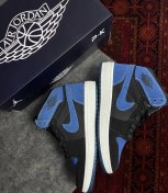 تصویر کفش نایکی ایر جردن ۱ ساقدار ورنی مشکی آبی سایز ۴۶ 