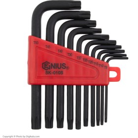 تصویر آچار آلن کوتاه ستاره T رو کارتی 10 عددی جنیوس 10 Piece Star Key Wrench Set Genius tools