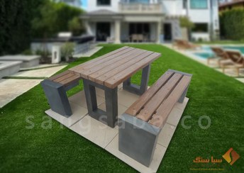 تصویر نیمکت بتنی پارکی و باغی طرح چوب مدرن 140 