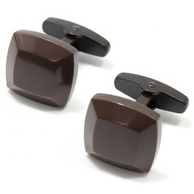 تصویر دکمه سردست لوکس مردانه مشکی-قهوه‌ای مات مدل Diamond Cut 