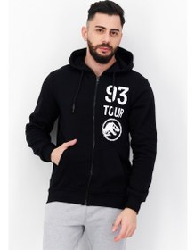 تصویر سویشرت مردانه با آستین بلند و زیپ کامل، طرح‌دار، مشکی برند difuzed Men Printed Full Zip Long Sleeve Sweatshirts, Black