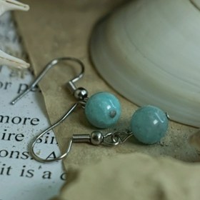 تصویر گواشواره سنگ امازونیت با اویز استیل ضد حساسیت رنگ ثابت Steel earrings with amazonite stone