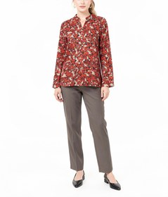 تصویر شومیززنانه کرپ گلدارجلو پیله - 38 / قرمز طوسی Women's floral crepe paperback with cocoon front