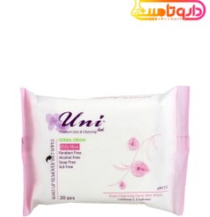 تصویر دستمال مرطوب پاک کننده آرایش پوست چرب یونی لد 20 برگی uni led antibacterial hand cleansing wet wipes oily skin