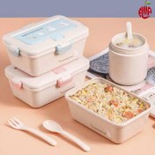 تصویر ظرف غذا بامبو با قاشق و چنگال کودک لانچ باکس Lunch Box 