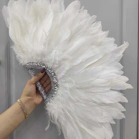 تصویر بادبزن سفید پردار قابل سفارش در رنگ دلخواه مجلسی عروس خاص و شیک باد بزن پر دار 3 