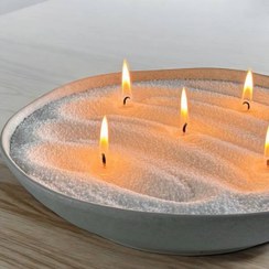 تصویر شمع پودری به همراه فیتیله و کاسه سنگ مصنوعی (نیم کیلو) 