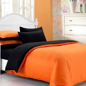 تصویر پتو، روتختی و ۴ تا روبالشی در رنگ های مشکی و نارنجی سایز دو نفره عرض ۱۸۰ ا Bedroom Bedroom