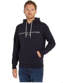 تصویر هودی مردانه با لوگو از جنس فلیس انعطاف‌پذیر، رنگ سرمه‌ای برند Tommy Hilfiger Men's Logo Flex Fleece Hoody Sweatshirt, Navy