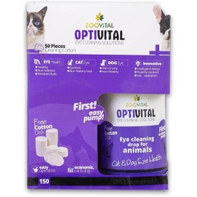 تصویر محلول تمیز کننده رد اشک چشم مخصوص سگ و گربه ZooVital مدل OptiVital حاوی پد کتان - 150 میلی لیتر 