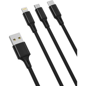 تصویر کابل سه سر یواس‌بی به لایتنینگ، تایپ‌سی و میکرو 1.2 متری ایکس‌او XO 3 in1 USB Cable 2,4A NB173 