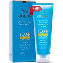 تصویر کرم ضد آفتاب رنگی SPF60 سینره بژ روشن با حجم 50 میلی لیتر Cinere SPF60 Matte Tinted Sunscreen Cream 50 ml