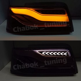 تصویر ست چراغ اسپرت پژو۴۰۵ چراغ جلو طرح بنزی قرمز و چراغ عقب طرح BMW دودی هاشوردار 