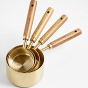 تصویر پیمانه شیرینی پزی استیل طلایی با دسته چوبی 