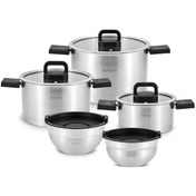 تصویر سرویس قابلمه استیل کاراجا مدل آشیان ۱۰ پارچه با دستگیره تاشو 