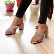 تصویر صندل زنانه نگینی مشکی و کرم سایز ۳۷ تا ۴۰ با پاشنه ۵ سانت 