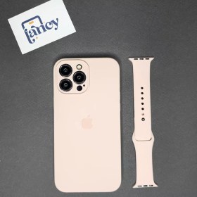 تصویر ست سیلیکونی قاب گوشی آیفون و بند اپل واچ رنگ گلبهی - ارکیده / iphone 12 / بند اپل واچ سایز 42/44/45/49 