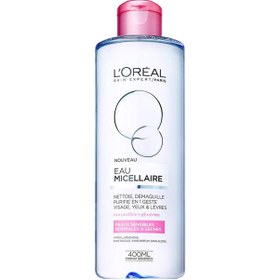 تصویر محلول پاک کننده لورآل مدل Normal to Dry Skin حجم 400 میلی لیتر                             Loreal Micellar Water For Normal to Dry Skin 400ml 