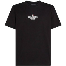 تصویر تی‌شرت مردانه با یقه گرد و لوگو - پنبه‌ای، مشکی برند Tommy Hilfiger Men's Logo Crewneck T-shirt - Cotton, Black