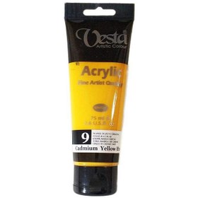 تصویر رنگ اکریلیک وستا 75 میل کد 9 زرد تیره Vesta acrylic color, 75 ml, code 9, Cadmium Yellow Hue