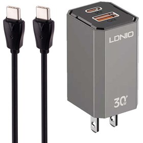 تصویر کلگی شارژ الدینیو مدل A2527C به همراه کابل تبدیل تایپ سی Ldnio A2527C 2Port QC3.0 PD 3A 30W Wall Charger With Type-C To Type-C Cable Cable