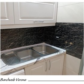 تصویر برچسب کابینت طرح سنگ سوپرمات مشکی ضخیم رگه سفید - 8155 