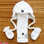تصویر ست کلاه شال دستکش نوزاد و کودک گرم سفید Baby warm hat set 