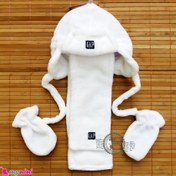 تصویر ست کلاه شال دستکش خز نوزاد و کودک گرم سفید Baby warm hat set 