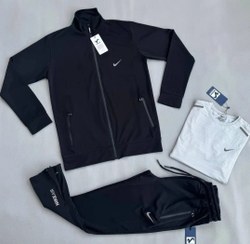 تصویر ست3تیکه Nike air بدون کلاه با پارچه اورجینال تایلندی - مشکی مشکی / 3XL 