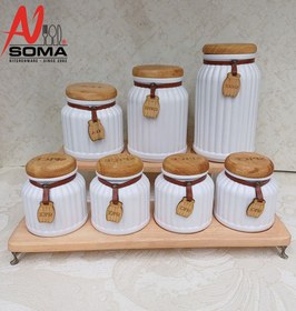 تصویر سرویس پاسماوری 7 پارچه سوما مدل: بلور با استند چوبی(سفید) «ارسال رایگان» Spices service soma