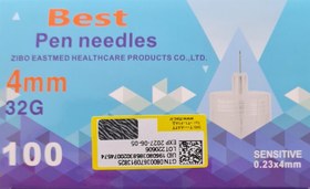 تصویر سرسوزن انسولین قلمی 4 میلی متر گیج 32، بسته بندی صدتایی، 4mm,32 G, BEST PEN NEEDLES 