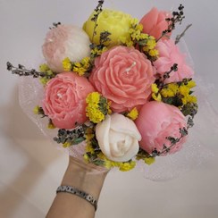 تصویر دسته گل شمع سفیدو صورتی متوسط 