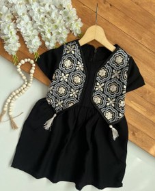 تصویر پیراهن سوزندوزی مجلسی مشکی دخترانه - طرح Black dress shirt for girls