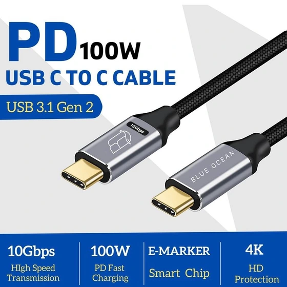 One Ocean Usb خرید و قیمت USB C to USB C 3.1 Gen 2 Cable, BLUE OCEAN 10Gbps Data ...