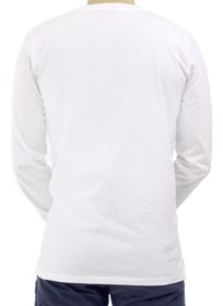 تصویر تیشرت آستین بلند مردانه سفید برند راک اند رول اسلیپی داد برند rock&roll Sleepy Dad Crew Neck White Long Sleeve Combed Cotton Men's T-Shirt