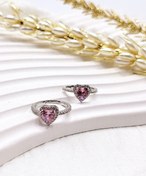 تصویر انگشتر زنانه طرح قلب صورتی با نگین استیل 