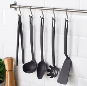 تصویر سرویس 5 پارچه کفگیر و ملاقه ایکیا مدل FULLANDAD Ikea FULLANDAD 5-piece kitchen utensil set grey