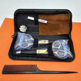 تصویر ست قیچی حرفه ای و فوق‌العاده با کیفیت کوتاهی مو A set of professional and excellent hair cutting scissors