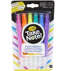 تصویر ماژیک هایلایتری قابل پاک کردن 6 عددی "Take Note" برند crayola 6 Ct. Take Note Erasable Highlighters