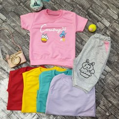 تصویر تیشرت شلوارک دخترانه جنس جودون و ملانژ - آبی / ۵۰ Girls' t-shirt and shorts made of judon and melange