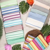 تصویر حوله یزدی نخی بدون ریشه قرمز سایز150*70 رامش کد 694 