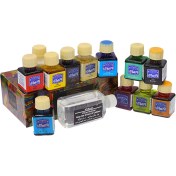 تصویر رنگ‌ ویترای ورسای ۱۲ رنگ رنگ ویترای ورسای 12 رنگ حجم 30 میل رنگ شیشه پایه تینر ورسای قابل استفاده در سرامیک و شیشه و سطوح فلزی تمیز رنگدانه‌های به کار رفته در آن کاملاً شفاف بوده و با وجود قابلیت عبور نور خورشید، دارای مقاومت بالایی در مقابل تابش نور خورشید بوده