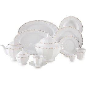 تصویر سرویس چینی زرین 12 نفره کامل نارسیس طلایی (103 پارچه) Zarin Iran Neo-Classic Narcissus-Gold 103 Pieces FDC Dinnerware Set