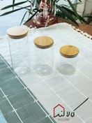 تصویر بانکه ادویه گرد پیرکس درب بامبو (در سه سایز) 