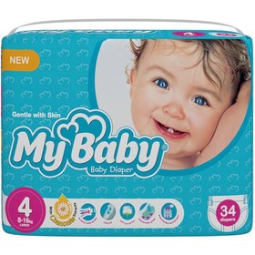 تصویر ماي بيبي پوشك بچه 8تا16 كيلو گرم سايز 4 34عددي MY BABY BABY DIAPER 8-16 KG SIZE 4 34PCS